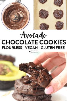 chocolate cookies with text overlay that reads avocado chocolate cookies flourless vegan gluten free