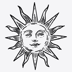 the sun with its face drawn in black and white