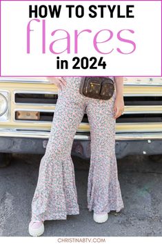 Want to know how to style flares this summer? Then you need to check out these casual summer outfit ideas and fashion tips for 2024 all featuring flare pants! Floral Flare Pants Outfit, Flare Pants Outfit Ideas, How To Style Flares, Floral Flare Pants, Flare Pants Outfit, Flares Outfit, Pants Outfit Ideas, Jumpsuit Fitted