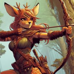 a woman dressed as an animal holding a bow and arrow