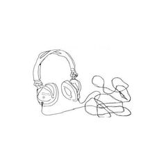 a line drawing of headphones on top of a white sheet with the words, listen to