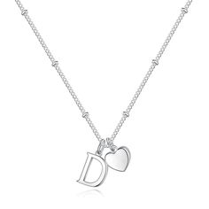 PRICES MAY VARY. ❤SIZE❤: The size of our Initial Necklaces for Women is 16"+2",its chain is adjustable and clasp is very convenient and sturdy to operate,fits for sending as jewelry gifts. ❤DAILY LIFE❤: Silver Heart Necklace,it's a meaningful jewelry to make one's initial name to become a memorable gifts as well as show off your unique,represents you,your loved or others,no matter when and where you do anything,you will always remember the important person in your whole life with the heart initi Silver Heart Initial Pendant Necklace With Delicate Chain, Silver Necklace With Heart Charm For Birthday, Cute Silver Necklaces With Heart Beads, Cute Sterling Silver Charm Necklace, Sterling Silver Heart Initial Necklace For Gift, Silver Charm Necklaces With Delicate Chain For Birthday, Sterling Silver Heart Initial Necklace Gift, Cute Silver Charm Necklace For Valentine's Day, Cute Silver Heart Necklace With Charm