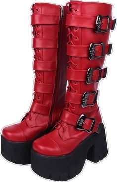 Red Punk Platform Boots, Edgy Red Platform Boots With Round Toe, Red Punk Platform Boots With Round Toe, Punk Motorcycle, Lady Boots, Boots Woman, Motorcycle Boots, Trifle, Heel Pumps