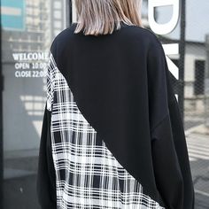 Stylish Black Plaid Patchwork Cotton Blended Dresses O Neck Caftans Women Side Open Baggy Dresses Baggy Dresses, Cotton Blends Dress, Cotton Pullover, Nike Outfits, Black Plaid, Tulle Dress, Fall Dresses, Stylish Dresses, Half Sleeves