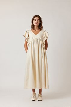 Ruffle sleeve midi Dress Nigeria Dress, Mission Prep, Romantic Minimalist, Cami Midi Dress, Resort Dresses, Sleeve Midi Dress, Midi Dress With Sleeves, Mid Dresses, Ruffle Sleeves