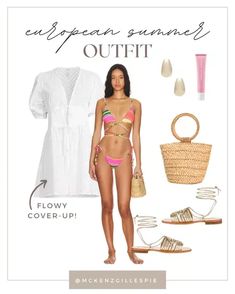 The perfect look to go from exploring the streets to hitting the beach! What to wear to Europe in the summer. Beach vacation outfit ideas for women. What to wear to the beach or pool in the summer. Cute swimwear option. swimwear / beach wear / sandals What To Wear To Europe, Vacation Outfit Ideas For Women, Beach Outfit Swimwear, Europe In The Summer, Beach Vacation Outfit Ideas, Pool Party Outfit, Cute Swimwear, Vacation Outfit Ideas, Pool Party Outfits