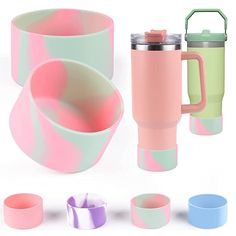 thermos and cups have been designed to look like they are painted in different colors