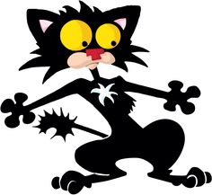 a cartoon black cat with yellow eyes and claws