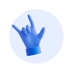 a blue plastic hand making the v sign