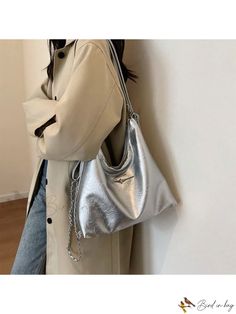 Bird in Bag - Multi-Functional Metal Decorative Shoulder Bag with Large Capacity Silver Shoulder Bag For Everyday, Portable Silver Shoulder Bag For Everyday, Casual Silver Travel Bag, Casual Silver Shoulder Bag For Daily Use, Casual Silver Shoulder Bag For Everyday, Casual Silver Shoulder Bag, Versatile Silver Bag For Daily Use, Casual Silver Bag With Zipper Closure, Trendy Large Capacity Shoulder Bag For Outdoor