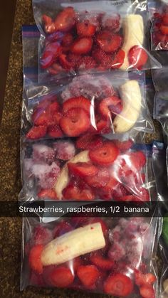 strawberries, raspberries, and bananas are wrapped in plastic to look like they have been frozen