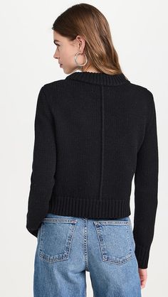 La Ligne Solid Mini Marin Sweater | Shopbop Cashmere Sweater With Chunky Knit For Workwear, Cashmere Chunky Knit Sweater For Layering, Winter Workwear Cashmere Cropped Sweater, Wool Cropped Sweater For Work In Fall, Wool Cropped Sweater For Winter Workwear, Marin Sweater, Chunky Knit, Black Sweaters, Sweater Outfits