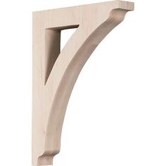 an unfinished wooden shelf bracket on a white background