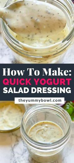 how to make quick yogurt salad dressing in a jar with the title overlay