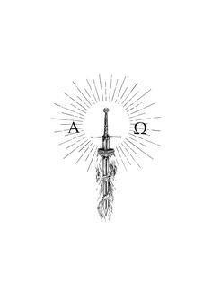 a drawing of a cross with the word ao on it and an arrow in the middle