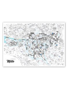 a map of the city of minneapolis, minnesota in gray and white with blue lines