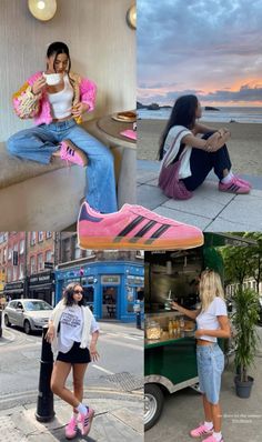 Кроссовки адидас розовые #pink #gazelle #adidas #fashion #style#одежда #лук#образ #outfits #sneakers #shoes #обувь Pink And Blue Adidas Gazelle Outfit, Pink Hightops Outfit, Pink And Blue Gazelle Outfit, Pink Gazelles Adidas Outfit, Pink Sambas Outfit Woman, Pink And Navy Gazelle Outfit, Outfit With Gazelle Adidas, Pink Adidas Outfits, Platform Adidas Gazelle Outfit