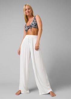 An Effortless Wide-leg Pant Made For Pulling On Over Your Swimsuit Or Pretending You're At The Beach If You're At Your Desk Looking At A Spreadsheet. Summer Tie-side Bottoms For Resort Season, Relaxed Fit Wide Leg Pants For Vacation, Tie-side Bottoms For Resort Season Vacation, Tie-side Bottoms For Vacation And Resort Season, Resort Season Tie-side Bottoms For Vacation, Resort Season Vacation Bottoms With Tie-side, White Wide Leg Pants With Elastic Waistband For Vacation, Chic White Wide Leg Pants For Vacation, Beachwear Bottoms With Elastic Waistband For Resort Season