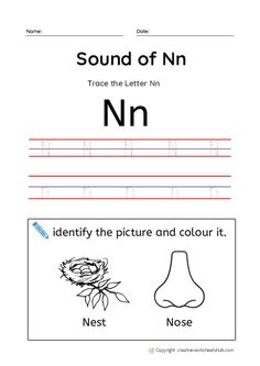 the letter n worksheet for children to learn how to write and draw letters