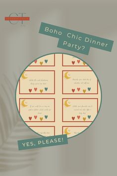 a poster with the words boho chic dinner party? yes please on it