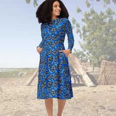 Ethnic Summer Clothing African Blue Green Dress, Afrocentric Fashion, Vibrant Tribal Print Meet your new favorite dress! Original African print designed by me. Its soft fabric and flattering cut will ensure you feel comfortable and feminine all day long. Plus, the fitted waist and flared bottom part of the dress will accentuate the wearer's naturally beautiful silhouette. The best part about the dress? It. Has. Pockets.   * Fabric composition in the EU: 96% polyester, 4% spandex  * Fabric composition in the US: 93% polyester, 7% spandex  * Fabric weight: 6.19 oz/yd2 (210 g/m2) (weight may vary by 5%)  * Premium knit mid-weight jersey fabric  * Midi length  * Long sleeves  * Side pockets  * Boat neckline  * Fitted on the waist  * Flared bottom part  * Blank product components in the EU sour Blue Long Sleeve Ankara Dress, Blue Green Dress, Afrocentric Fashion, Favorite Dress, African Print, Floral Dress, Dress Clothes For Women, Green Dress, Dress Outfits