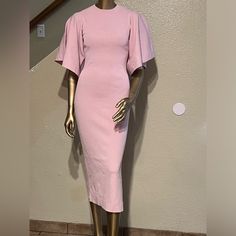 Fluted Sleeve Knitted Bodycon Midi Dress. Light Pink. 64% Viscose, 34% Polyamide, 2% Elastane. Cool Hand Wash, May Be Dry Cleaned. Fitted Sheath Midi Dress For Brunch, Feminine Stretch Midi Dress For Brunch, Chic Midi Length Bodycon Dress, Dress Light Pink, Light Pink Dress, Bodycon Midi Dress, London Dresses, Ted Baker London, Bodycon Midi