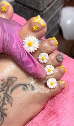 Follow For More ♡ Polygel Toenails, Toes Acrylic, Nail Inspo Acrylic, Nails Short Acrylic, Yellow Toe Nails, Nails Pretty