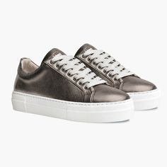 Women's Nova Upcycled Leather Sneaker In Platinum - Nothing New® Rose Gold Sneakers, Upcycled Leather, Nothing New, Black High Tops, Sustainable Packaging, Recycled Leather, Low Top Sneakers, Athletic Sneakers, Sustainable Materials