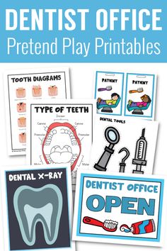 dental office pretend play printables for kids to learn how to use the dentist's tools