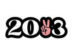 the word 2013 is written in black and white with a pink peace sign on it