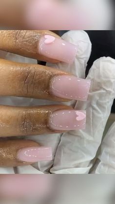 Short But Classy Nails, Valentine’s Day Short Acrylic Nails, Short White Nails With Pink Heart, Clear Design Acrylic Nails, Med Length Square Acrylic Nails, Cute Birthday Nails Coffin Medium, Natural Colors Nails, Short Baddie Nails Pink, Two Short Nails Rest Long