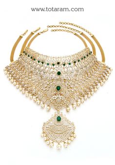 18 karat white & yellow gold polish 'detachable - 10 in 1' diamond choker necklace with color stones & south sea pearls
  this product has a detachable pendant which can be used as a separate pendant with most chains
  length of the pendant : 3.35 inches
  width of the pendant : 2.20 inches  
  this is a 10-in-1 diamond choker necklace
  1. it can be used as a 3 layer choker or
  2. it can be used as a 2 layer choker using the top 2 layers or
  3. it can be used as a 2 layer necklace using the b Wedding Necklace With Detachable Cubic Zirconia Pendant, Yellow Gold Plated Diamond Jewelry, White Gold Necklaces With Detachable Pendant For Weddings, White Gold Necklace With Detachable Pendant For Wedding, Gold Diamond Jewelry With Detachable Pendant, Wedding Fine Jewelry Plated Necklaces, Diamond Necklace With Detachable Pendant For Wedding, Luxury Diamond White Jewelry With Detachable Pendant, 22k Gold Plated Jewelry For Wedding