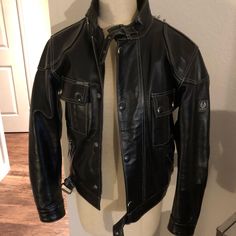 Leather Jacket With Studs In The Back. Size Italian 42 . Like New . Inside Jack Is To Protect From Wind. Belstaff Jackets, Utility Jacket, Checks, Coats Jackets, Jackets & Coats, Leather Jacket, Jackets For Women, Like New, Leather