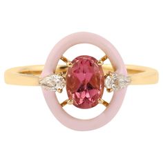 18KT:3.950g,D:0.16ct, Tour:0.89ct,Enam:0.06g, Enameled Jewelry, Kelly Rutherford, Enamel Jewellery, Premium Jewelry, Contemporary Ring, Pink Enamel, Enamel Ring, Pink Ring, Gold Enamel