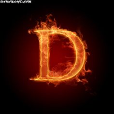 the letter d in fire on a black background