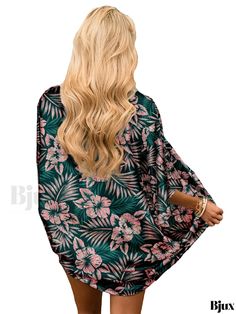 Bjux - Womens Floral Print Semi-Sheer V Neck Rash Guard Beachwear Cardigan - Long Sleeve Chiffon Blouse - Ideal Swimwear & Clothing Neck Rash, Rash On Neck, Elegant Attire, Slim Fit Top, Cardigan Long, Chiffon Long Sleeve, Swimwear Outfit, Chiffon Blouse, Rash Guard