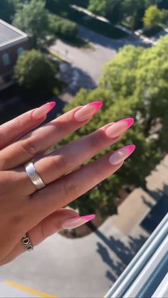 #follow4followback #inspo #pink #nails Pink Tip Nails, Unghie Sfumate, Red Valentine, Hippie Nails, Simple Acrylic, Nails Aesthetic, Work Nails, Classy Acrylic Nails, Almond Nails Designs