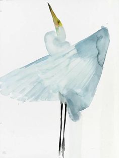 a painting of a white bird with its wings spread out and it's head turned to the side