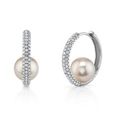 White Akoya Pearl & Diamond Hoop Lucia Earrings Formal Pearl Drop Hoop Earrings, Classic Pearl Hoop Huggie Earrings, Formal Hoop Earrings With Pearl Charm, Elegant Pearl Huggie Hoop Earrings, Classic Pearl Charm Hoop Earrings For Anniversary, White Gold Hoop Pearl Earrings For Anniversary, Hoop Pearl Earrings With Pearl Charm For Anniversary, Elegant White Gold Hoop Pearl Earrings, Formal White Gold Hoop Pearl Earrings