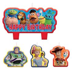 the birthday candles are decorated with characters from disney pixama and toy story books