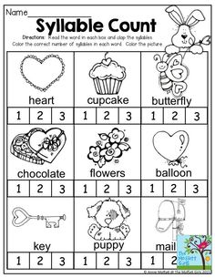 printable worksheet for valentine's day with the words how many syllables?