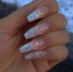 Ombre Nail Design, Glitter Tip Nails, Nail Glitter Powder, Ombre Nail Designs, Acrylic Coffin, Ballerina Nails, Acrylic Nail Art