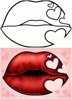 two lips with hearts drawn on them