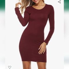 New Dress In Size X-Small. Product Features: Material:Solid-Cotton,Spandex, Animal Print-Polyester,Spandex Fit Type:Curve-Hugging Fit Dress Length:Above Knee Long Sleeved Fitted Burgundy Mini Bodycon Dress, Burgundy Fitted Mini Bodycon Dress, Burgundy Long Sleeve Bodycon Dress, Burgundy Bodycon Mini Dress, Long Sleeve Burgundy Bodycon Dress, Dress Knitting, Oh Polly Dresses, Bridesmaid Dresses Strapless, Lace Halter Dress