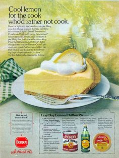 an advertisement for lemon pie on a plate