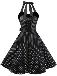 Women Polka Dot Print Summer Dress Sexy Retro White Halter Vintage Dre – jetechband Halter Vintage Dress, Vestidos Pin Up, Rockabilly Party, Halter Party Dress, Vintage Halter Dress, Vestidos Retro, Print Summer Dress, Printed Halter Dress, Y2k Dress