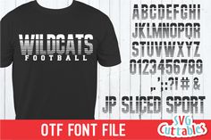 a t - shirt with the words wildcats football on it and an image of a football field