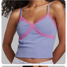 Condition: New Without Tag - Nwot Brand: Wild Fable (Target) Size: Xs Description: Cropped, Ribbed, 90s, Y2k, 2000s, Vintage, Pink And Purple Mix. This Was Popular On Tiktok And Hard To Find! Adjustable Strap Makes This Perfect Fitting Cami. Very Flattering Purple Ribbed Top, Purple Ribbed Summer Tops, Purple Ribbed Tops For Summer, Trendy Purple Cami Tank Top, Summer Purple Ribbed Tops, Summer Ribbed Purple Tops, Purple Lace Trim Top For Spring, Casual Purple Seamless Tops, Fitted Purple Top With Lace Trim