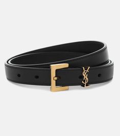 Women's Saint Laurent Monogram Leather Belt - Black - Belts This black Monogram belt from Saint Laurent is cut to a slender silhouette that's perfect for wearing with tailored pants. Calf leather. Shanghai Shopping, Navy Coat Outfit, Lv Belts, Ysl Belt, Navy Coat, Luxury Belts, Fashion Jackson, Designer Belts, Monogrammed Leather