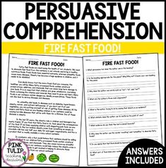 the fire fast food worksheet for persuasive comprehension